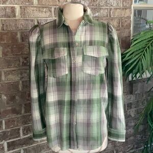 TREASURE & BOND. Women’s shirt printed in checks long sleeve color green-Ivory
